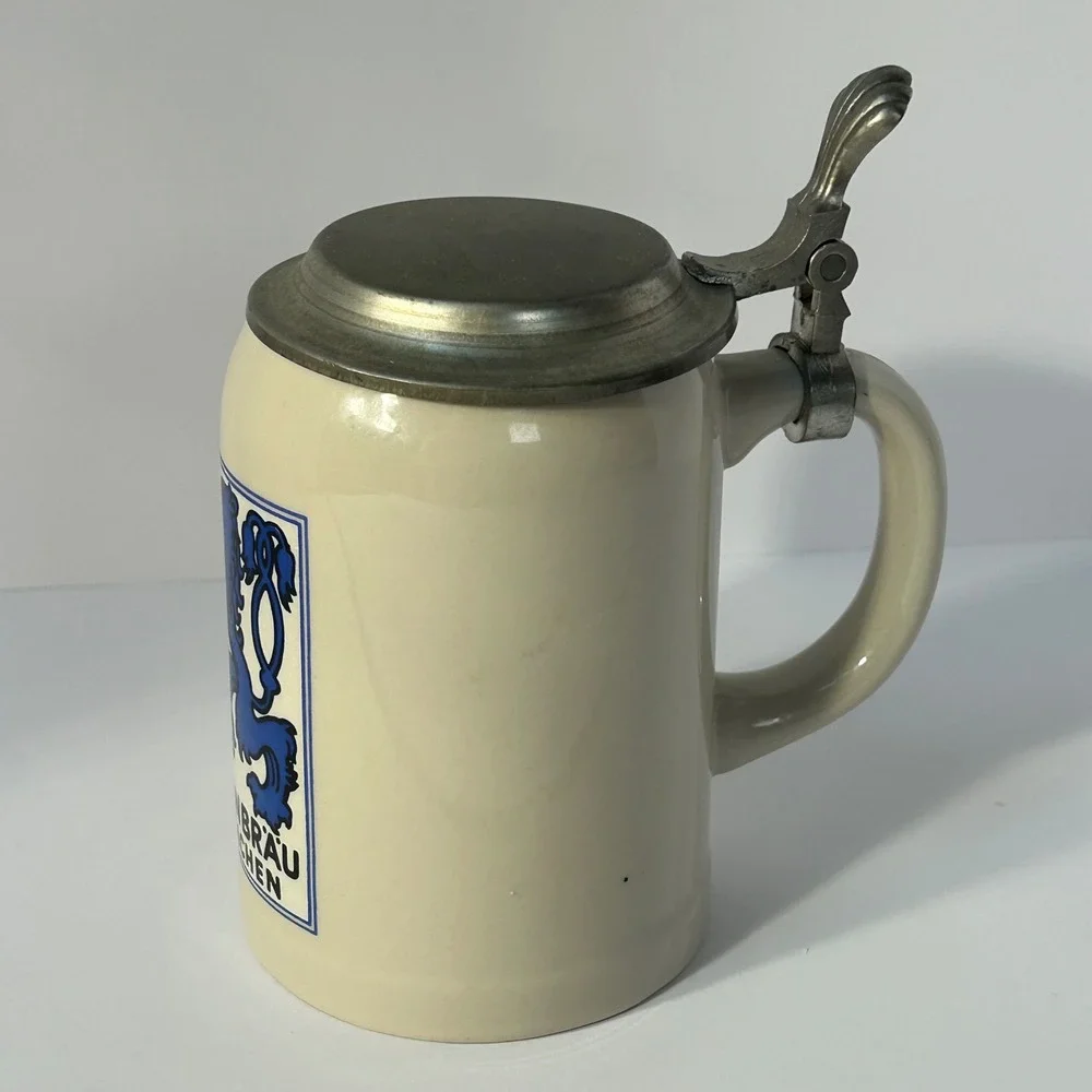 Lowenbrau‎ Munchen Beer Stein Ceramic Pewter Lid Germany